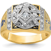 14K Yellow Gold Men's Masonic Ring with Round White Diamonds - 0.15 Carats Total Diamond Weight by IBGoodman