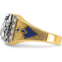 14K Yellow Gold Men's Masonic Ring with Round White Diamonds - 0.15 Carats Total Diamond Weight by IBGoodman