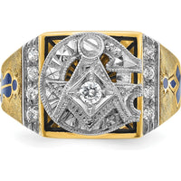 14K Yellow Gold Men's Masonic Ring with Round White Diamonds - 0.15 Carats Total Diamond Weight by IBGoodman