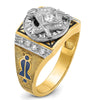 14K Yellow Gold Men's Masonic Ring with Round White Diamonds - 0.15 Carats Total Diamond Weight by IBGoodman