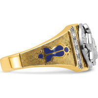 14K Yellow Gold Men's Masonic Ring with Round White Diamonds - 0.15 Carats Total Diamond Weight by IBGoodman