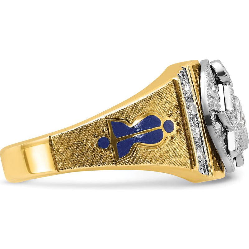 14K Yellow Gold Men's Masonic Ring with Round White Diamonds - 0.15 Carats Total Diamond Weight by IBGoodman