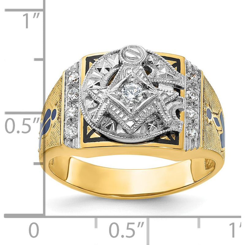 14K Yellow Gold Men's Masonic Ring with Round White Diamonds - 0.15 Carats Total Diamond Weight by IBGoodman