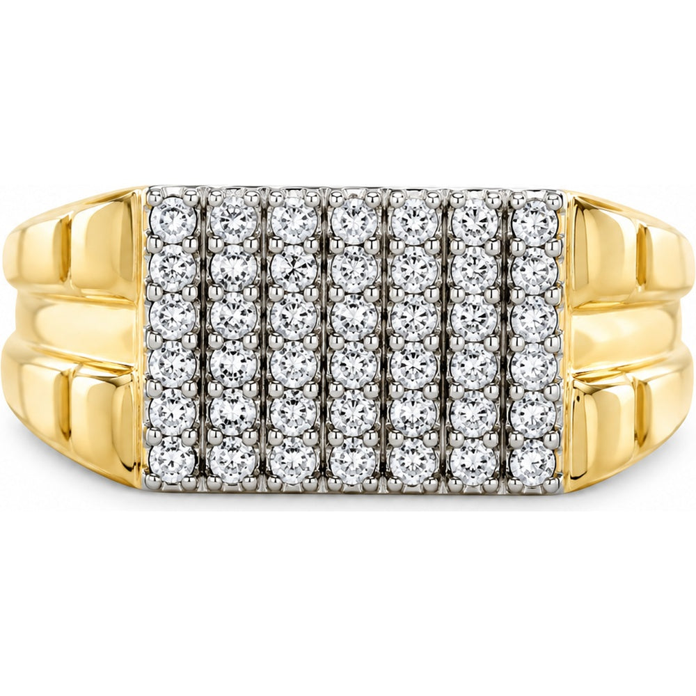 14K Yellow Gold Men's Multi-Row Band with Bead Set Round Diamonds - 0.63 Carat Total Diamond Weight by Auriventus