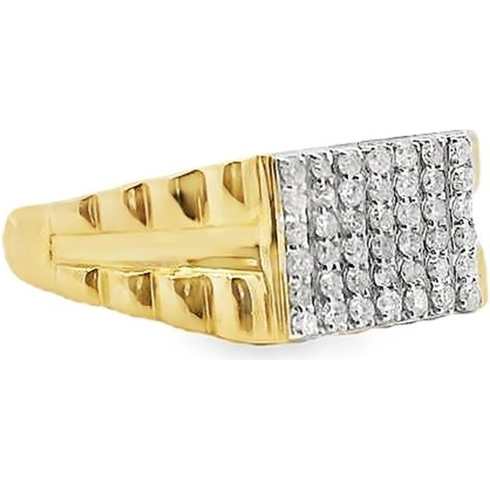 14K Yellow Gold Men's Multi-Row Band with Bead Set Round Diamonds - 0.63 Carat Total Diamond Weight by Auriventus