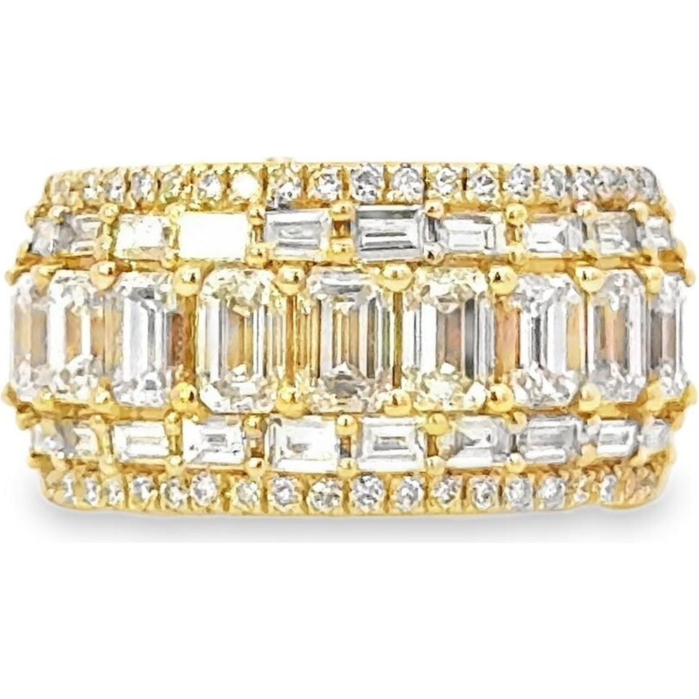 14K Yellow Gold Men's Multi-Row Diamond Ring with Emerald-Cut Center Band - 4.61 Carat Total Diamond Weight by Auriventus