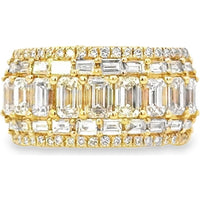14K Yellow Gold Men's Multi-Row Diamond Ring with Emerald-Cut Center Band - 4.61 Carat Total Diamond Weight by Auriventus