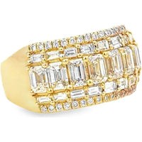 14K Yellow Gold Men's Multi-Row Diamond Ring with Emerald-Cut Center Band - 4.61 Carat Total Diamond Weight by Auriventus