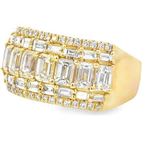 14K Yellow Gold Men's Multi-Row Diamond Ring with Emerald-Cut Center Band - 4.61 Carat Total Diamond Weight by Auriventus