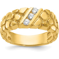 14K Yellow Gold Men's Nugget Band Ring with 0.09 Carats Total Diamond Accent - Faceted Round Diamonds by IBGoodman