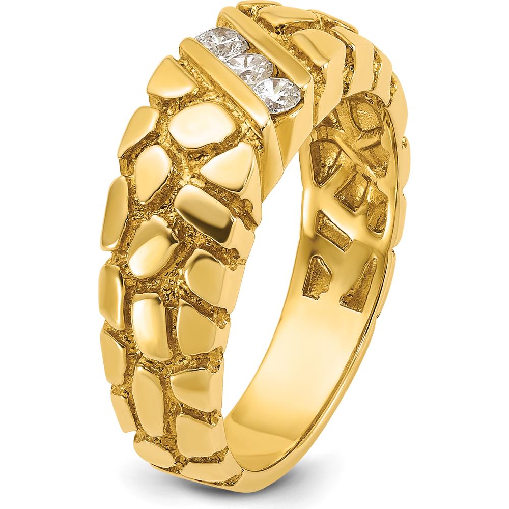 14K Yellow Gold Men's Nugget Band Ring with 0.09 Carats Total Diamond Accent - Faceted Round Diamonds by IBGoodman