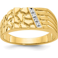 14K Yellow Gold Men's Nugget Ring with Channel Set Diamonds - 0.15 Carats Total Diamond Weight by IBGoodman