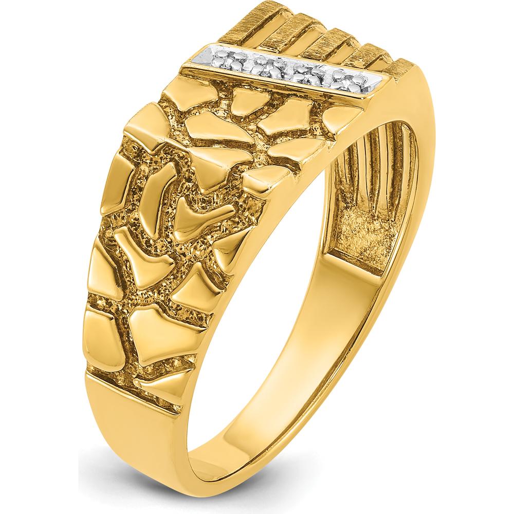 14K Yellow Gold Men's Nugget Ring with Channel Set Diamonds - 0.15 Carats Total Diamond Weight by IBGoodman