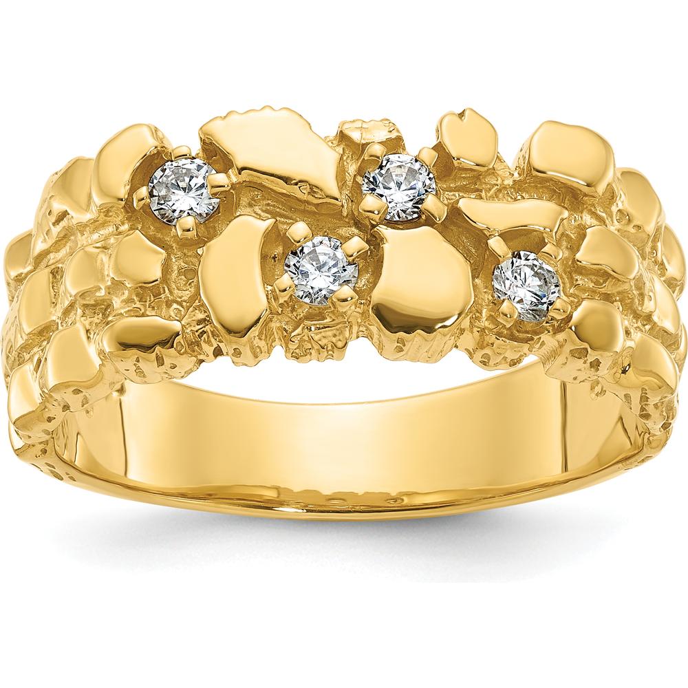 14K Yellow Gold Men's Nugget Ring with Diamond Accents - 0.15 Carats Total Diamond Weight by IBGoodman