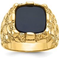 14K Yellow Gold Men's Nugget Ring with Square-Cut Onyx Stone by IBGoodman