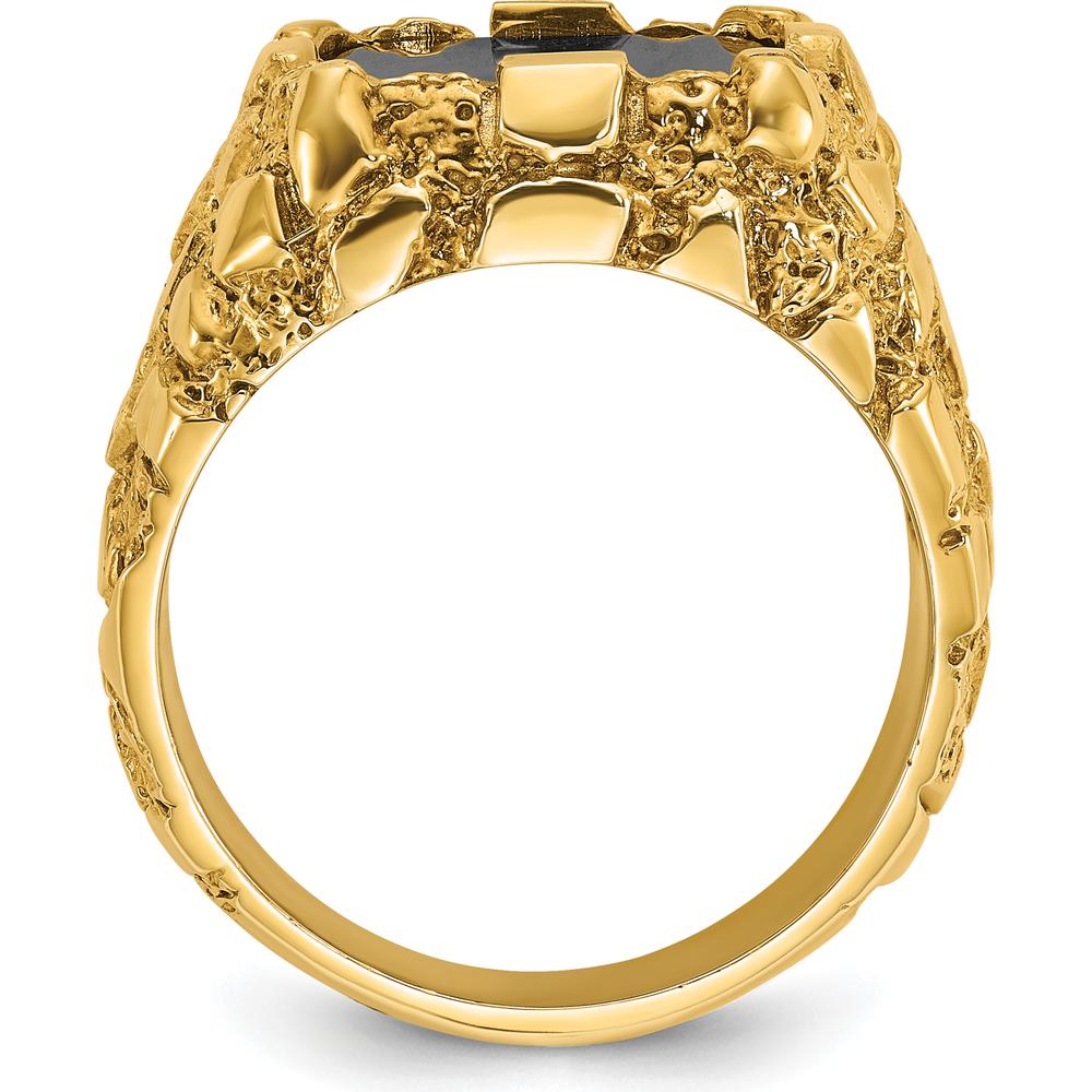 14K Yellow Gold Men's Nugget Ring with Square-Cut Onyx Stone by IBGoodman