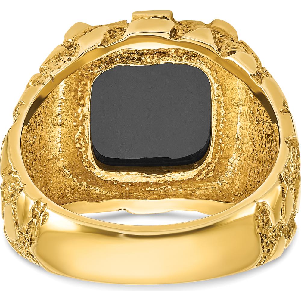 14K Yellow Gold Men's Nugget Ring with Square-Cut Onyx Stone by IBGoodman