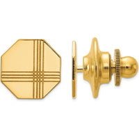 14K Yellow Gold Men's Octagon Tie Tac with Line Design - Polished Finish by Oro Pregiato