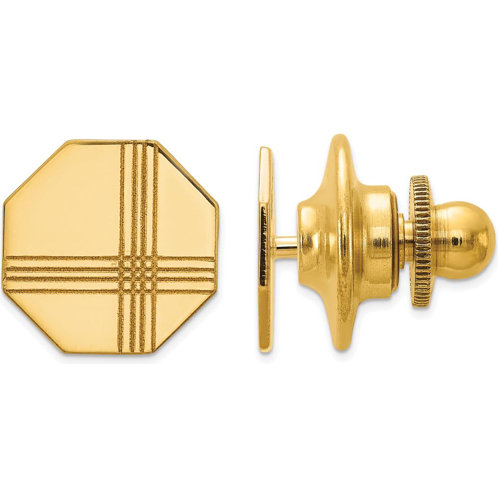 14K Yellow Gold Men's Octagon Tie Tac with Line Design - Polished Finish by Oro Pregiato