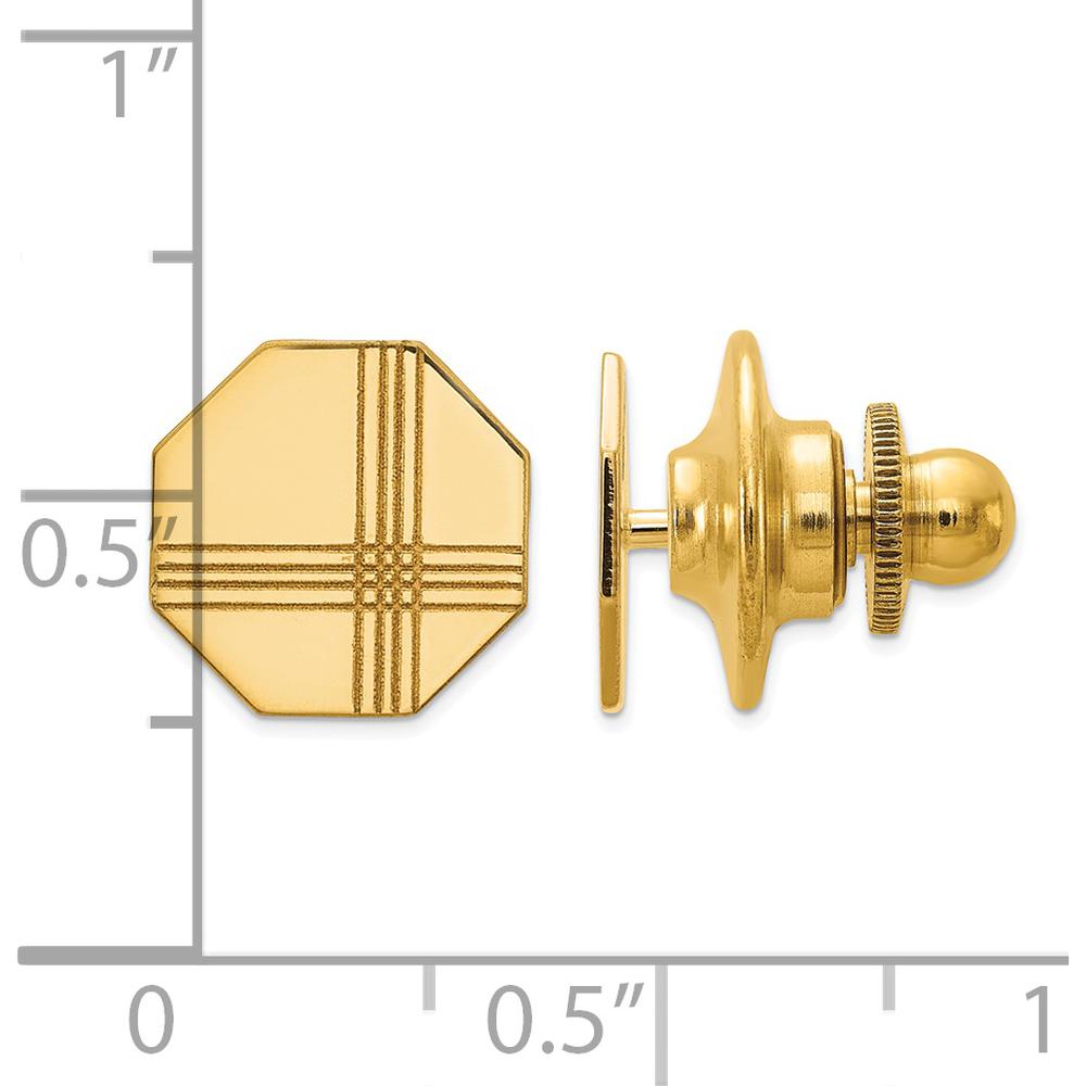 14K Yellow Gold Men's Octagon Tie Tac with Line Design - Polished Finish by Oro Pregiato