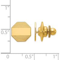 14K Yellow Gold Men's Octagonal Grooved Tie Tac - Polished Finish, Engravable, 10.5mm Length by 0