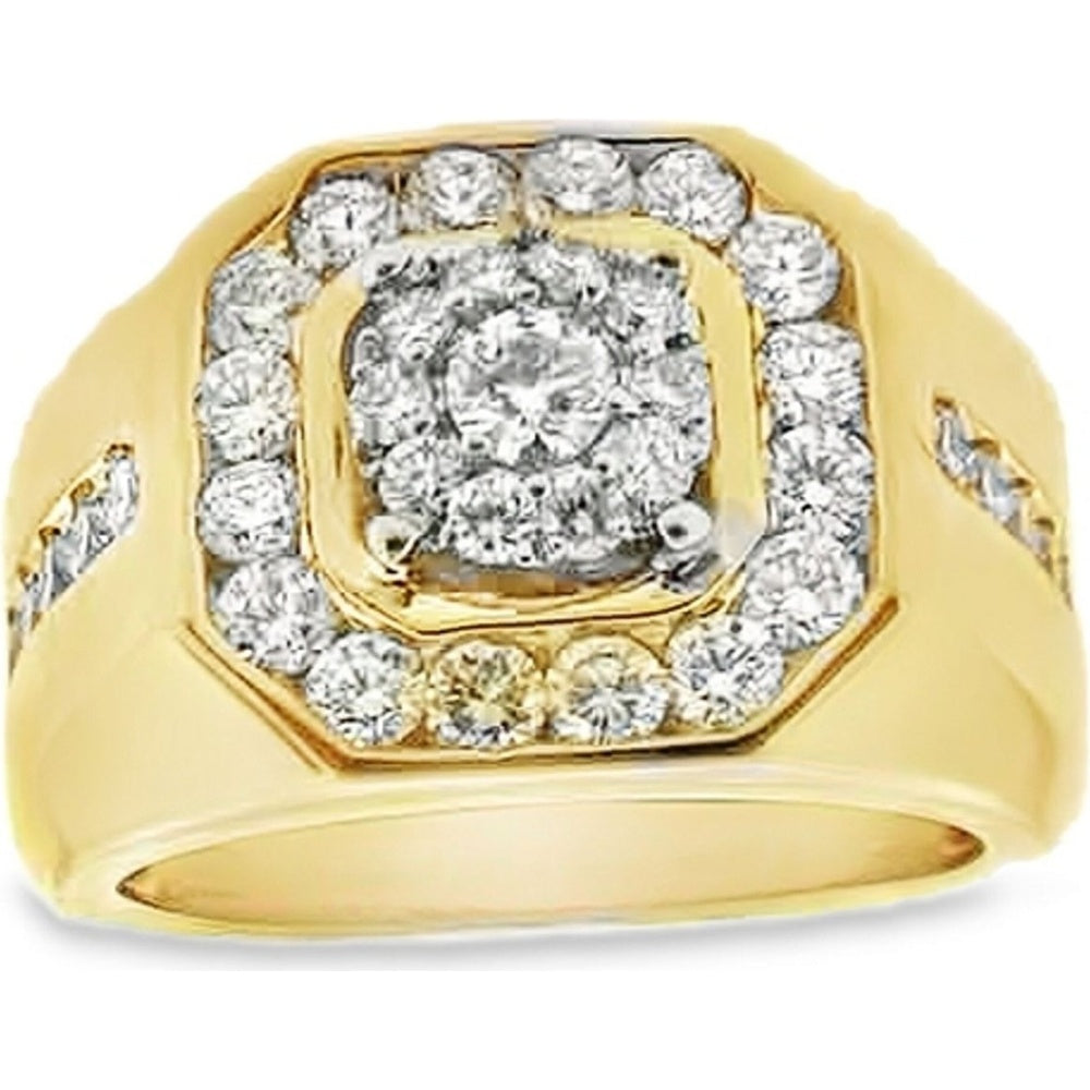 14K Yellow Gold Men's Octagonal Halo Ring with Prong and Channel Set Round Diamonds - 1.34 Carat Total Diamond Weight by Auriventus