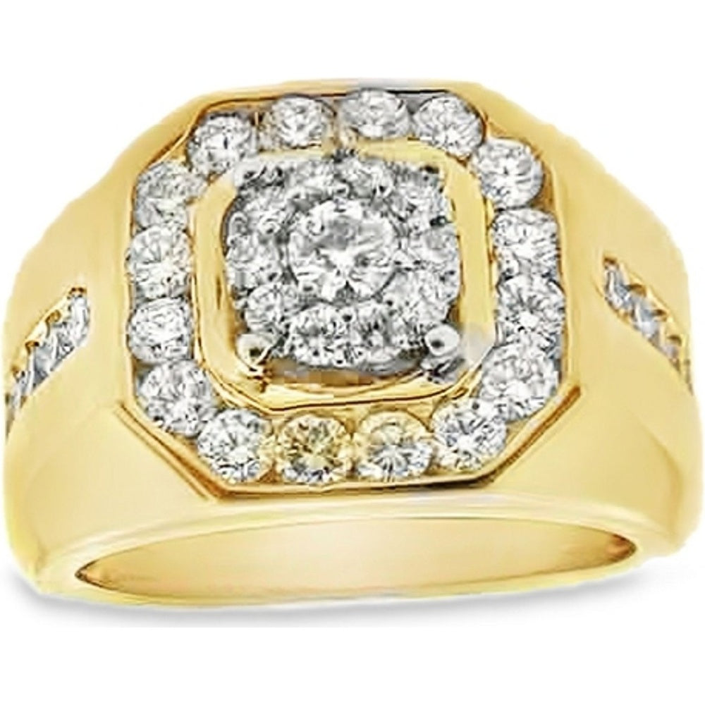 14K Yellow Gold Men's Octagonal Halo Ring with Prong and Channel Set Round Diamonds - 1.34 Carat Total Diamond Weight by Auriventus