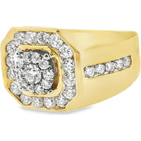 14K Yellow Gold Men's Octagonal Halo Ring with Prong and Channel Set Round Diamonds - 1.34 Carat Total Diamond Weight by Auriventus