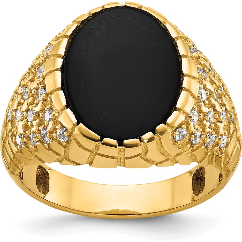 14K Yellow Gold Men's Onyx and 1/2 Carat Diamond Nugget Ring by IBGoodman