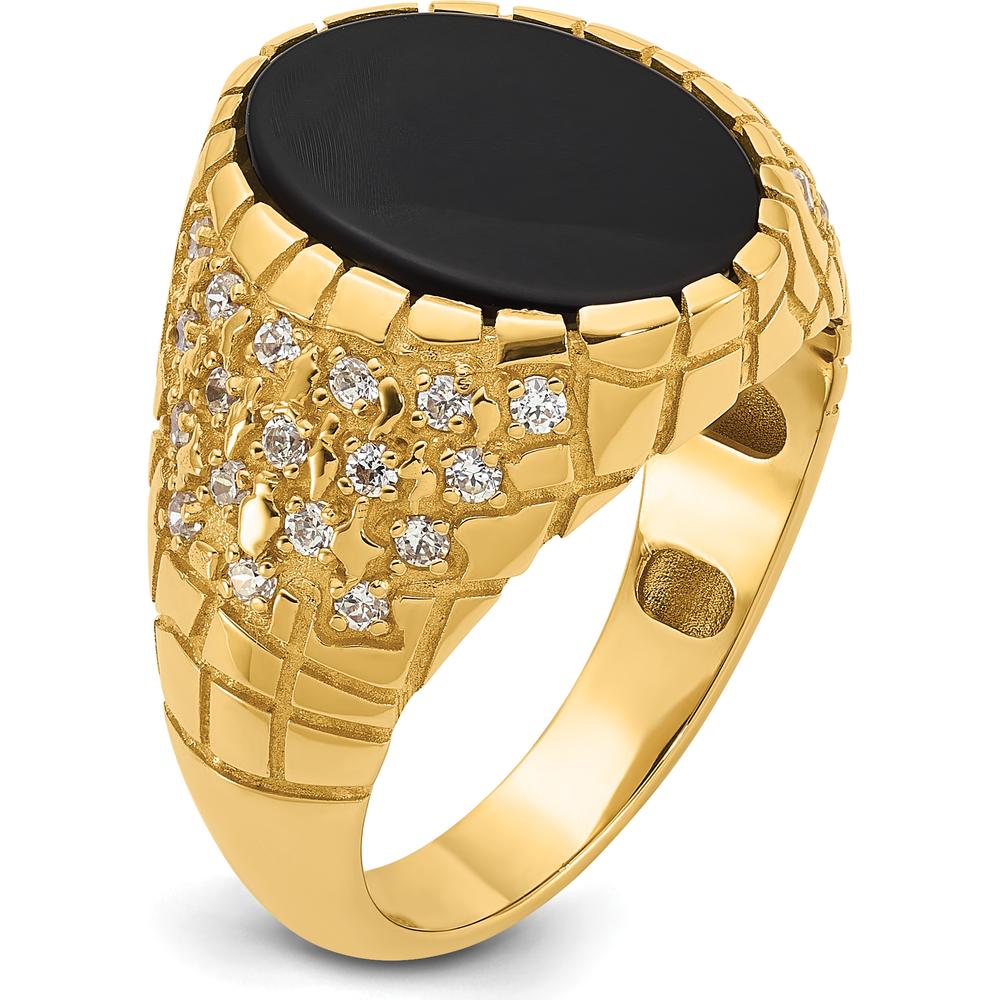 14K Yellow Gold Men's Onyx and 1/2 Carat Diamond Nugget Ring by IBGoodman