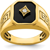 14K Yellow Gold Men's Onyx and Diamond Greek Key Ring - 3.61 Carat Total Weight by 0