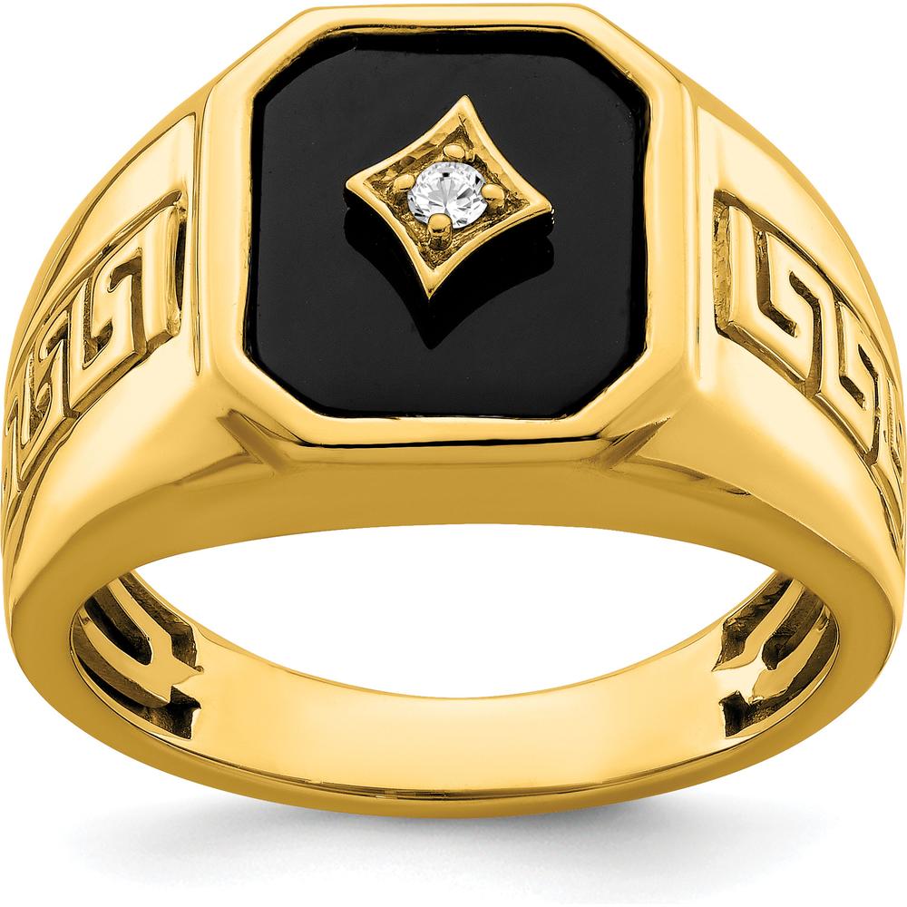 14K Yellow Gold Men's Onyx and Diamond Greek Key Ring - 3.61 Carat Total Weight by 0