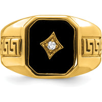 14K Yellow Gold Men's Onyx and Diamond Greek Key Ring - 3.61 Carat Total Weight by 0