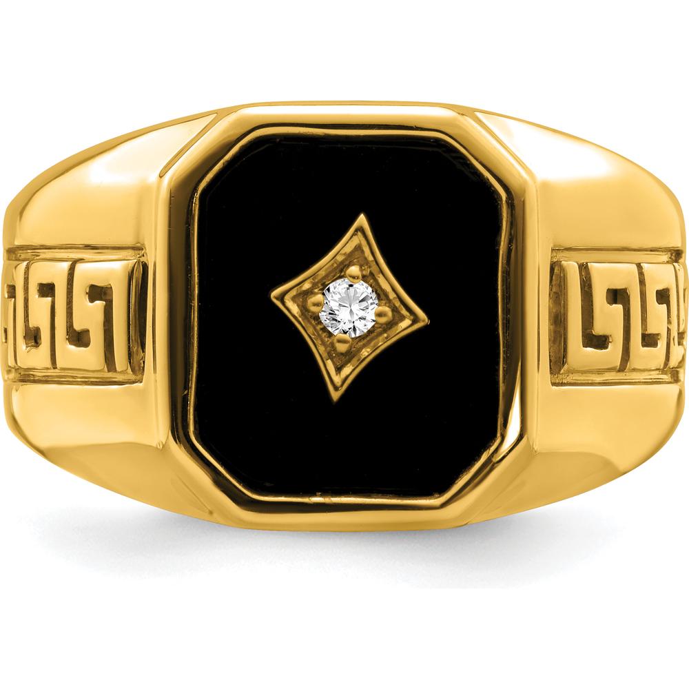 14K Yellow Gold Men's Onyx and Diamond Greek Key Ring - 3.61 Carat Total Weight by 0