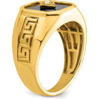 14K Yellow Gold Men's Onyx and Diamond Greek Key Ring - 3.61 Carat Total Weight by 0
