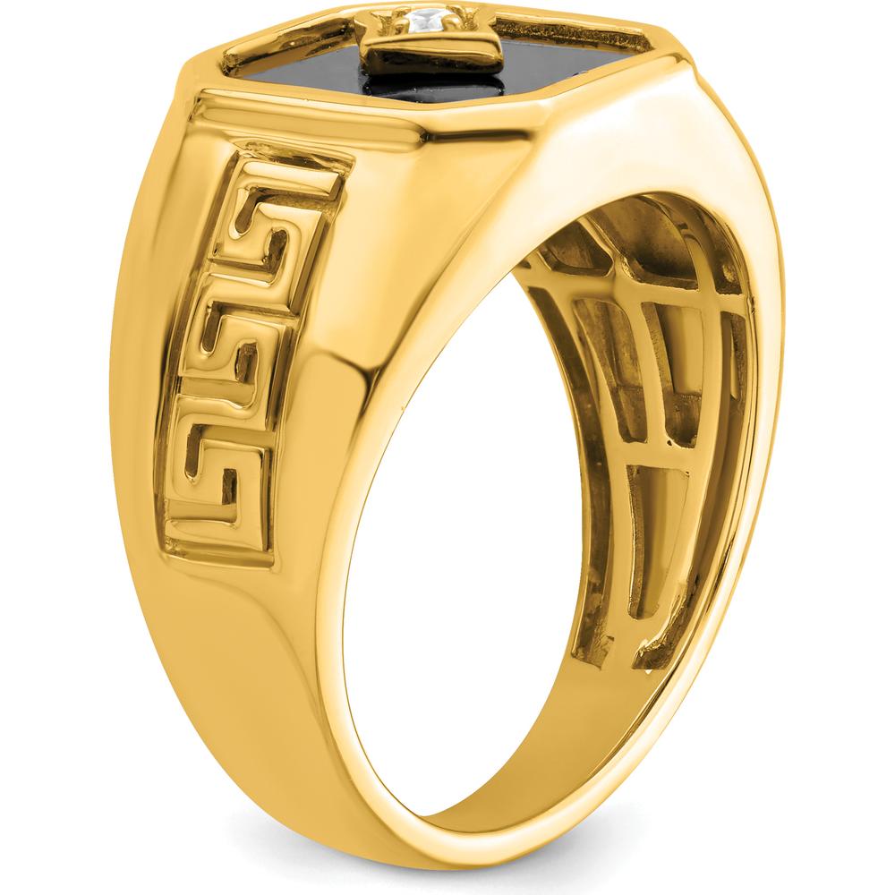 14K Yellow Gold Men's Onyx and Diamond Greek Key Ring - 3.61 Carat Total Weight by 0