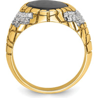 14K Yellow Gold Men's Onyx and Diamond Nugget Ring - 7/8 Carat Total Diamond Weight by IBGoodman