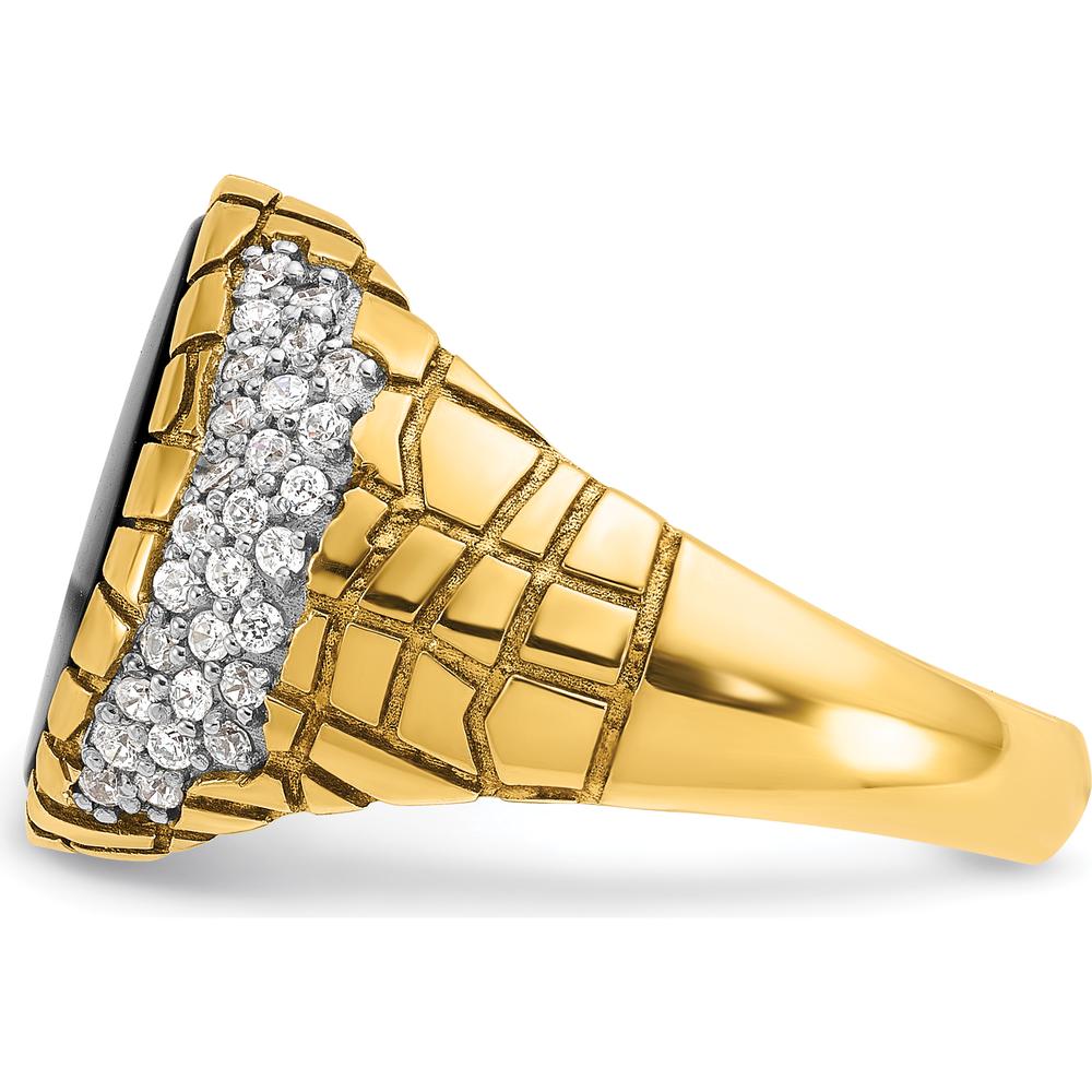 14K Yellow Gold Men's Onyx and Diamond Nugget Ring - 7/8 Carat Total Diamond Weight by IBGoodman