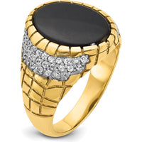 14K Yellow Gold Men's Onyx and Diamond Nugget Ring - 7/8 Carat Total Diamond Weight by IBGoodman