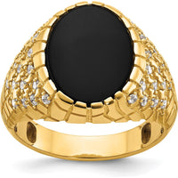 14K Yellow Gold Men's Onyx and Diamond Nugget Ring - Luxury Statement Design by IBGoodman