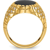 14K Yellow Gold Men's Onyx and Diamond Nugget Ring - Luxury Statement Design by IBGoodman