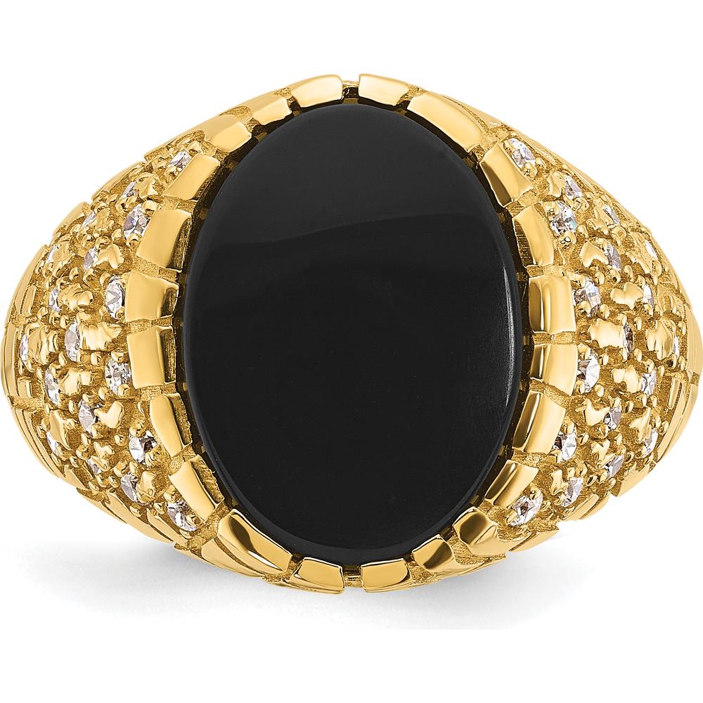 14K Yellow Gold Men's Onyx and Diamond Nugget Ring - Luxury Statement Design by IBGoodman