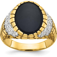 14K Yellow Gold Men's Onyx and Diamond Nugget Ring - Pave Setting with Oval Onyx and Brilliant Diamonds by IBGoodman