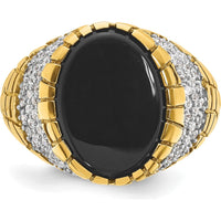 14K Yellow Gold Men's Onyx and Diamond Nugget Ring - Pave Setting with Oval Onyx and Brilliant Diamonds by IBGoodman