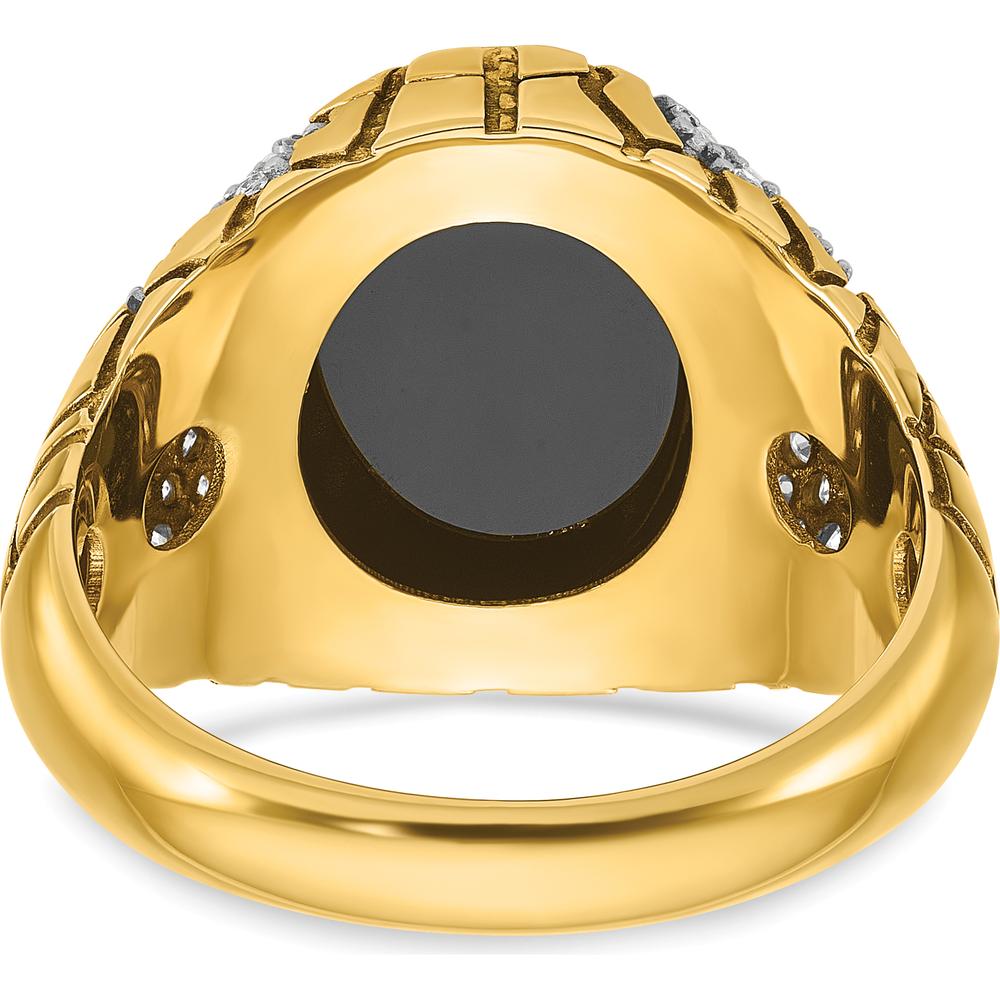 14K Yellow Gold Men's Onyx and Diamond Nugget Ring - Pave Setting with Oval Onyx and Brilliant Diamonds by IBGoodman