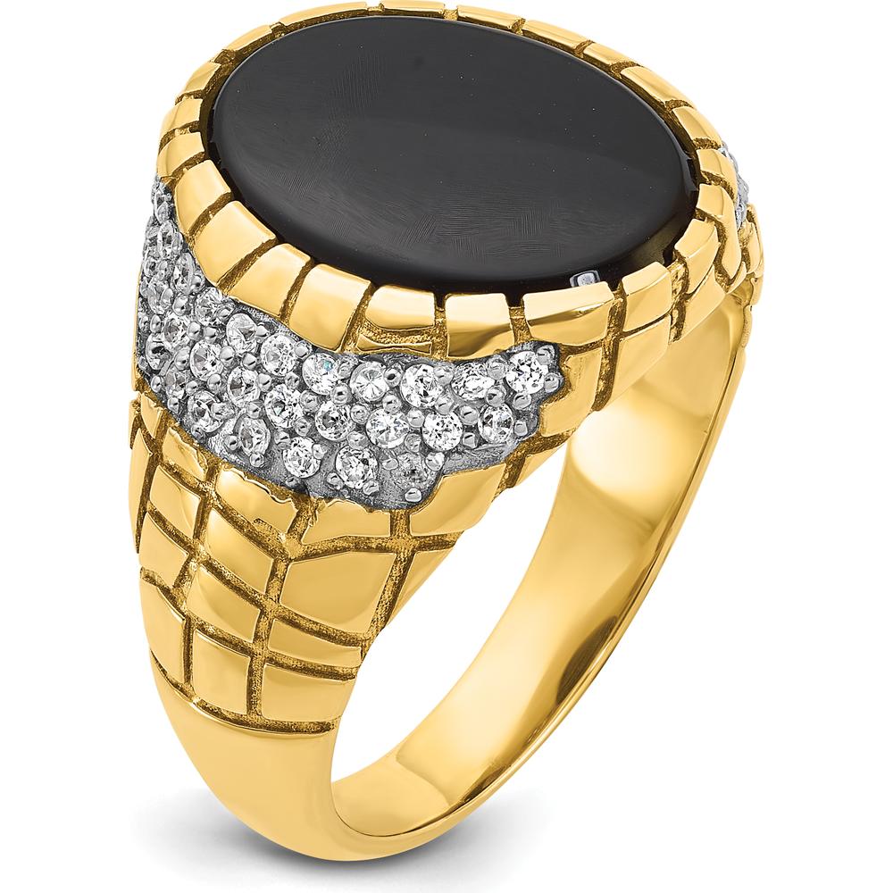 14K Yellow Gold Men's Onyx and Diamond Nugget Ring - Pave Setting with Oval Onyx and Brilliant Diamonds by IBGoodman