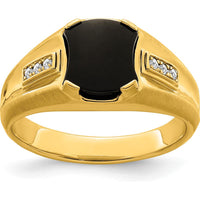 14K Yellow Gold Men's Onyx and Diamond Ring with 6 Round Diamonds - 0.06 Carat Total Diamond Weight by Monteluci Fine Jewelry