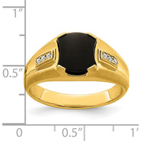 14K Yellow Gold Men's Onyx and Diamond Ring with 6 Round Diamonds - 0.06 Carat Total Diamond Weight by Monteluci Fine Jewelry