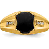 14K Yellow Gold Men's Onyx and Diamond Ring with 6 Round Diamonds - 0.06 Carat Total Diamond Weight by Monteluci Fine Jewelry
