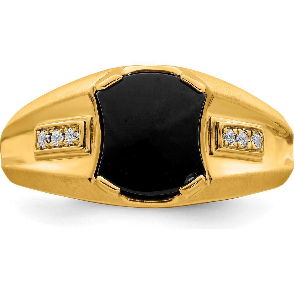 14K Yellow Gold Men's Onyx and Diamond Ring with 6 Round Diamonds - 0.06 Carat Total Diamond Weight by Monteluci Fine Jewelry